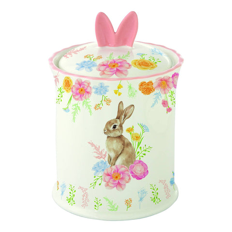 Easy Life Barattolo di pasqua in porcellana con coniglio e fiori "Tres Jolie" D11xH15 cm