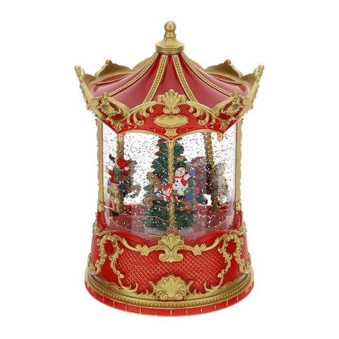HERVIT Christmas carousel decoration with water globe in resin and glass 15x21 cm