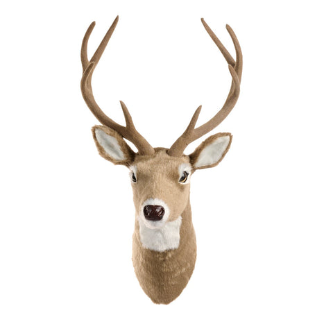 FURRY DEER HEAD WALL DISPLAY BRWN/GRY/WH 42CM