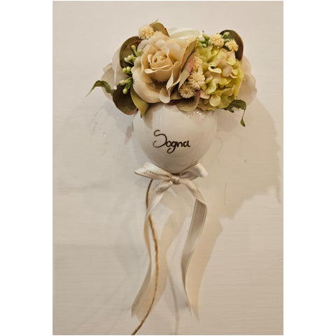 Mata Creazioni Palloncino artigianale in porcellana bianca con fiori da appendere 10x8xH10.5 cm 3 varianti(1 unità) - Angelica Home Stabia