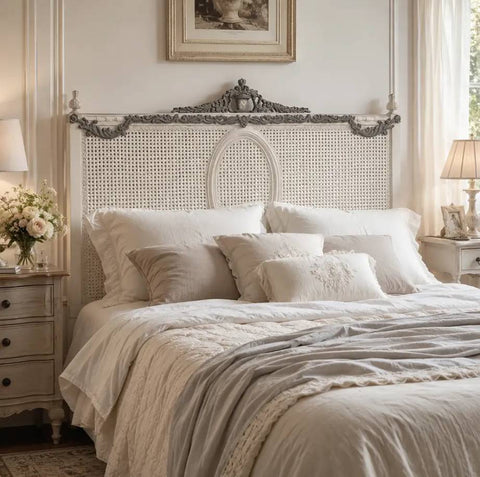 Blanc Mariclò Testata letto matrimoniale in legno di mango avorio PATHOS Shabby Chic 180x5xH121 cm