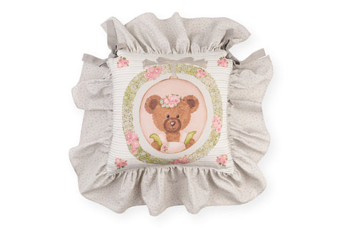 Cloth Clouds Set of 2 chair cushions with teddy bear and ruffle "Lei Sweet Bear" 40x40 cm
