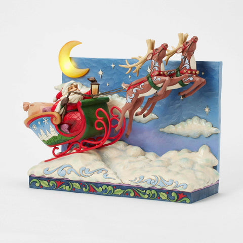Enesco Slitta Di Babbo Natale Con Renne Musica e luci led, Jim Shore 39x13xH19 cm