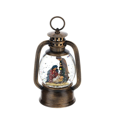 HERVIT Lanterna natalizia con sacra famiglia sfera acqua con neve 10x8x17 cm