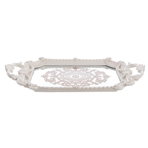 Blanc Mariclò Vassoio in resina con specchio Shabby Chic 47x26x5 cm