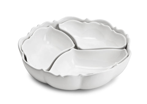 Fade Set 4 pezzi Antipastiera in porcellana bianca "Arya" 25.5x6 cm