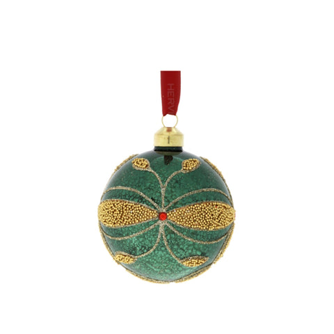 Hervit Fleur Christmas ball in green/gold glass, 2 variants (1 unit)