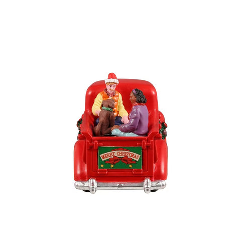 LEMAX Red pickup truck "Jolly Joyride Carols" in plastic H5.2 x 10.5 x 4.2 cm