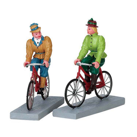 LEMAX Set de deux personnages vélo "Bloomers And Bicycles" en polyrésine H8 cm
