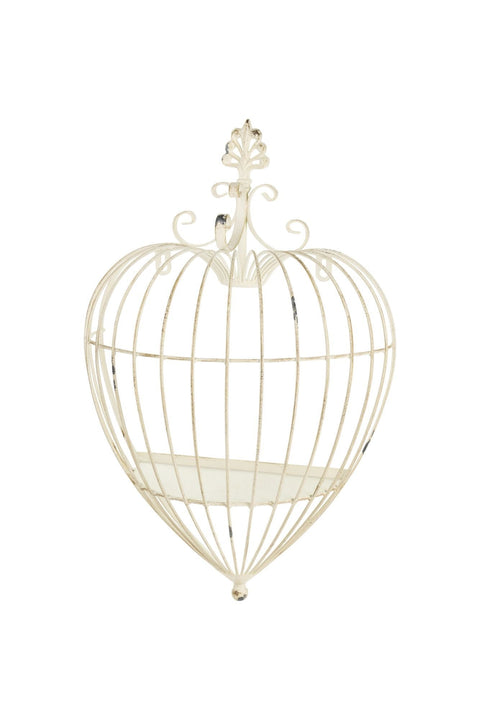 Nuvole di Stoffa Set 2 Gabbie Cuore portafiori in metallo anticato crema da parete "Fiorirà" 48/72 cm