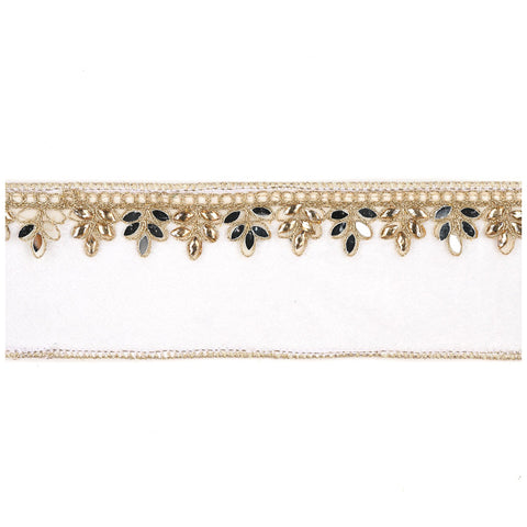 GOODWILL Rouleau de ruban de velours blanc et doré avec bijoux 6,4cmx5 mètres
