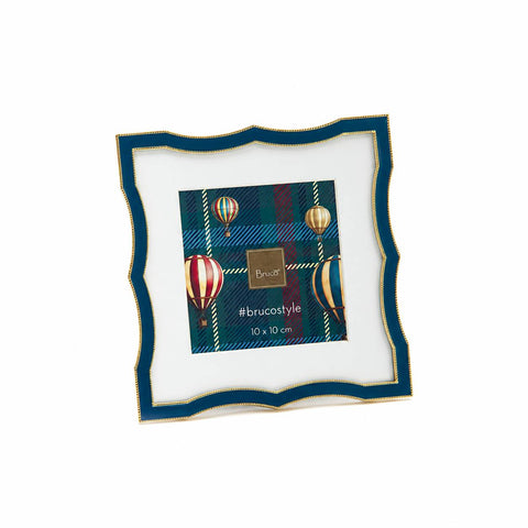 Bruco Cornice Portafoto di natale in metallo blu/oro 17x1x17 cm