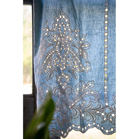 Blanc Mariclò Mantovana in misto cotone e lino azzurro "Brezza di SanGallo" 90x140 cm
