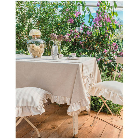 L'Atelier 17 Cotton tablecloth with "Pic Nic" striped flounce, Shabby Chic 150x220 cm 5 variants (1 pc)