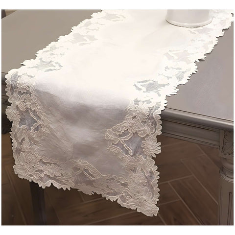 Chemin de table en lin naturel brodé de fleurs « Ermes » 40 x 220 cm