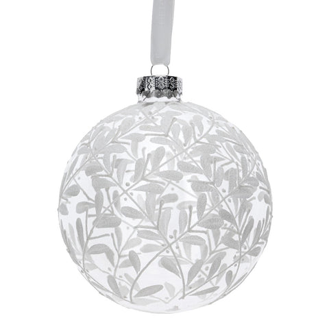HERVIT Christmas bauble for tree blown glass with white decorations Ø12 cm