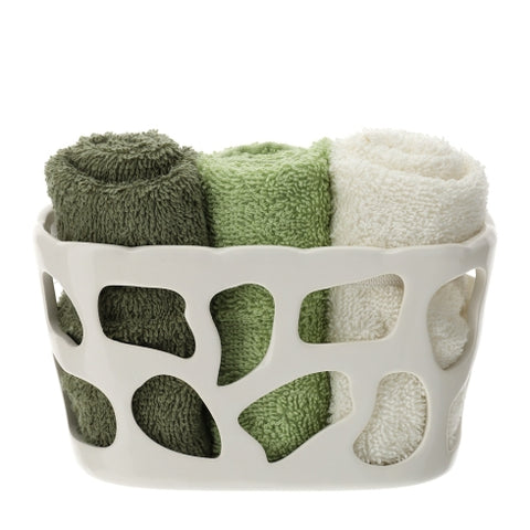 Ensemble de 3 lingettes de toilette Hervit en porcelaine perforée, motif vache, 16 x 8 x 9 cm