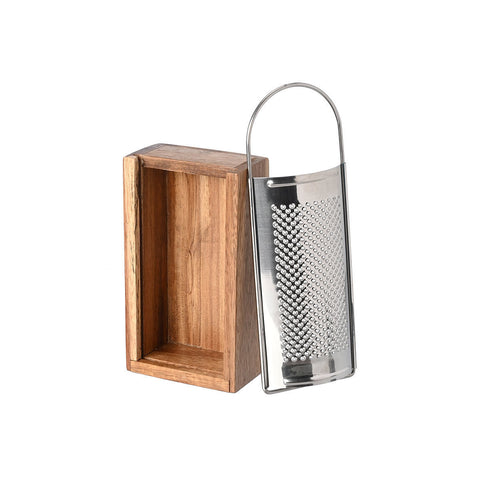 Estia Home Grattugia in acciaio inox + contenitore in legno "Allure" 22x6.5xH9 cm