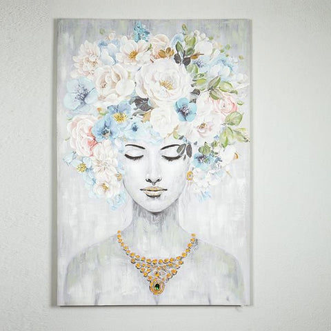 Eurolamp Quadro Figura femminile con fiori su tela 80x3,5 xH120 cm