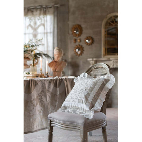 Blanc Mariclò Coussin décoratif en lin mélangé beige "Dentelle", 50x50 cm