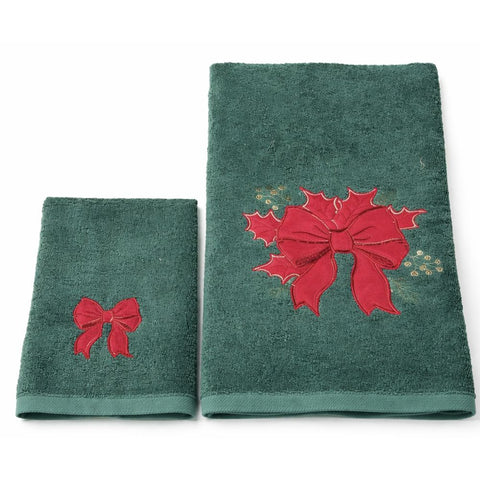 Clodette Set 2 asciugamani di Natale ricamo Fiocco "Ribbon" 2 varianti(2 unità)