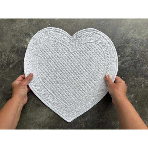 Blanc Mariclò Lot de 2 sets de table en coton en forme de cœur, 42x42 cm