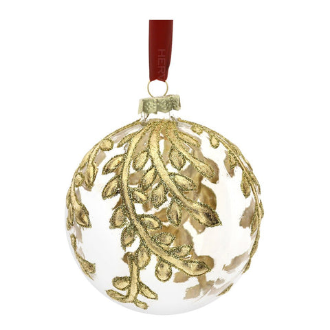 Hervit Christmas Tree Sphere with gold blown glass leaf decoration D10 cm