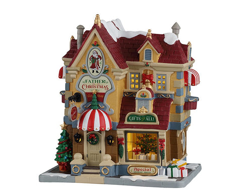 LEMAX Edificio luci led "Father Christmas Gift Shop" in porcellana H19.7x17.8x13.5 cm