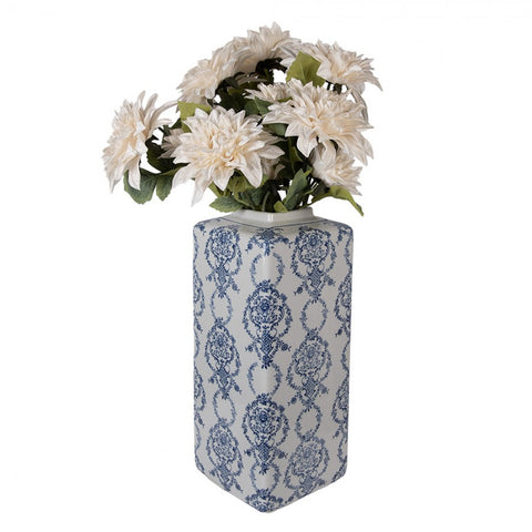 Clayre & Eef Vaso portafiori in ceramica Bianco/Blu con coperchio 16x16xH41 cm