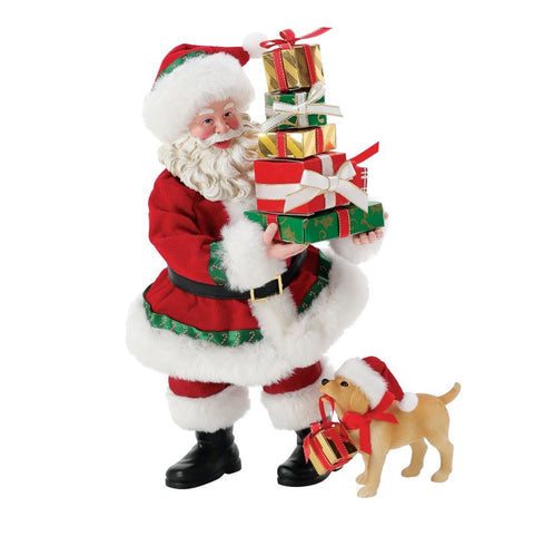 Department 56 Statuina Babbo natale in resina con cagnolino "Furry Helper" 17.5x14xH26.5 cm