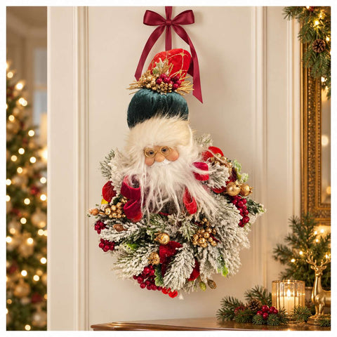Fiori di Lena Ghirlanda piccola con Babbo Natale, Made in Italy D20xH34 cm