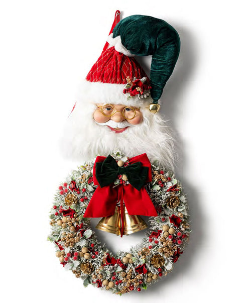 Fiori di Lena Fuoriporta Ghirlanda Babbo Natale e campane H85 cm