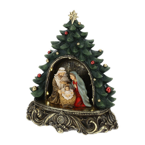 Hervit Decoro natalizio statuina albero con natività in resina H22 cm