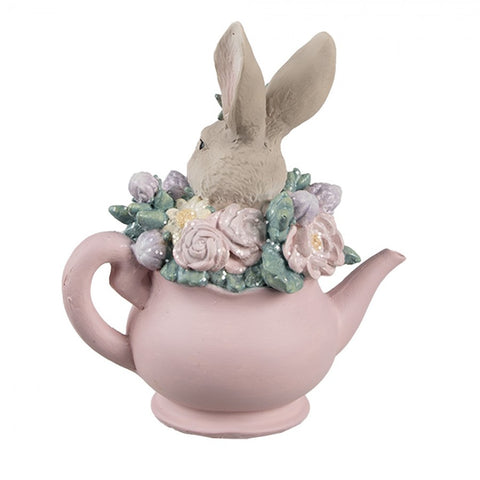 Clayre & Eef Statuina Coniglio pasquale con teiera, Shabby Chic 13x8x14 cm