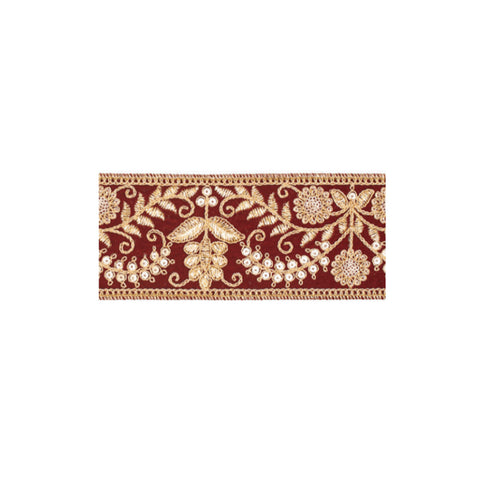 GOODWILL Christmas ribbon roll with red and red gold floral embroidery 6,4cmx5m