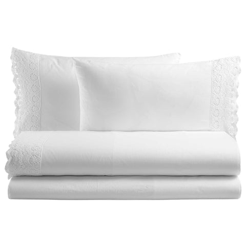 PEARL WHITE CANASTRA cotton double sheet set with macramé frill