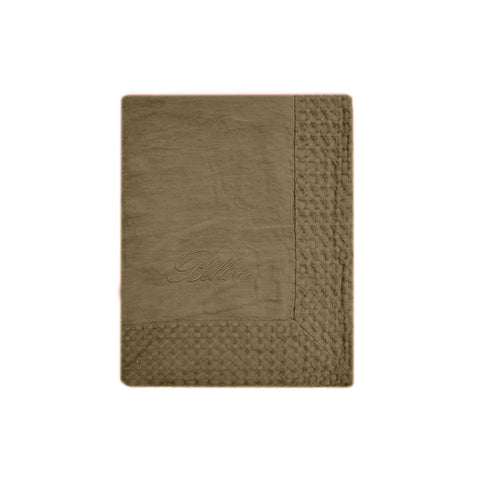 BELLORA Beach towel MADE IN ITALY honeycomb edge military green linen 100x200 cm