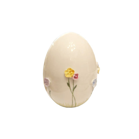 SBORDONE Uovo decorato con fiori decoro pasquale in porcellana artigianale h10cm