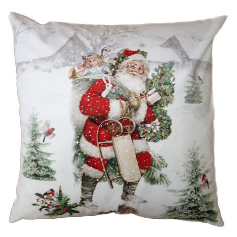 Clayre & Eef Federa cuscino natalizia bianco con babbo natale quadrato in poliestere 45x45 cm