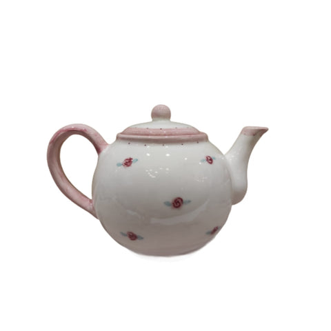 NALI' Capodimonte porcelain teapot SHABBY white with pink flowers 22x16cm