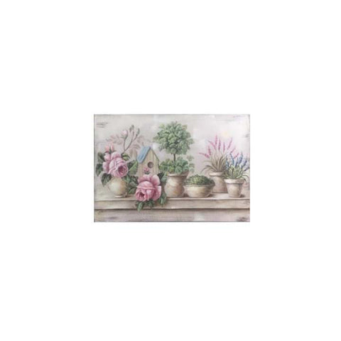 BLANC MARICLO' Peinture sur toile beige bois fleurs 3 variantes 51x3x35,5 cm