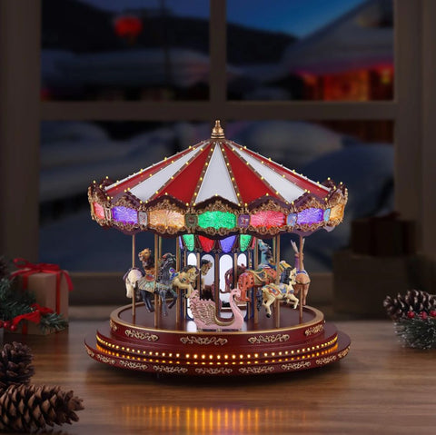 Carrousel mobile Mr. Christmas avec lumières LED et musique 38x42 cm