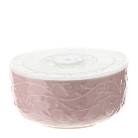 HERVIT Contenitore porcellana con chiusura ermetica con roselline rosa Ø13x7 cm