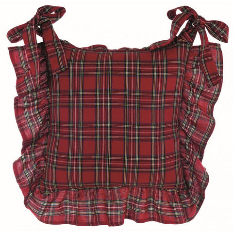 BLANC MARICLO' Lot de 2 housses de coussin de chaise avec rouches rouges écossais 40x40+10 cm