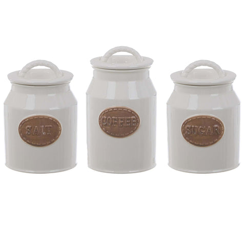BLANC MARICLO' Set de trois pots de cuisine en céramique