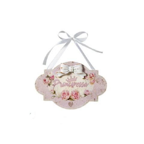 L'arte di Nacchi Pink "Princess" tag to hang with bow in MDF wood 20x2x13.5 cm