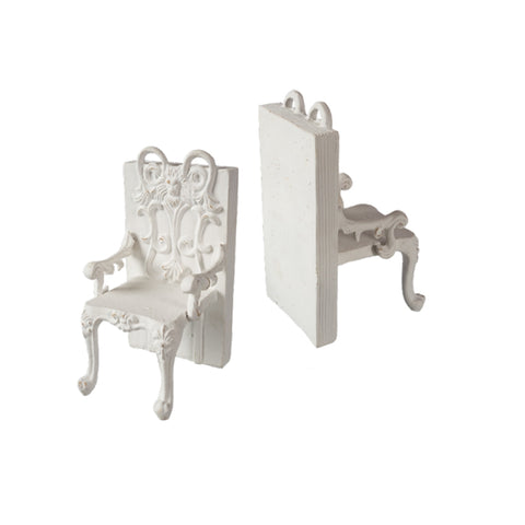 COCCOLE DI CASA Set of two white shelf bookends in the shape of a chair with vintage aged effect, Shabby Chic 22x11x17 cm
