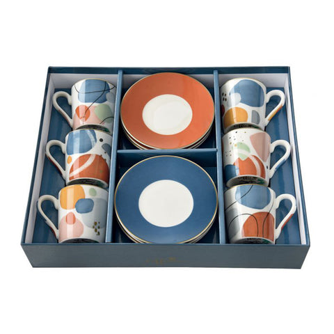 EASY LIFE Set 6 porcelain coffee cups and saucers SHAPES gift box 100 ml