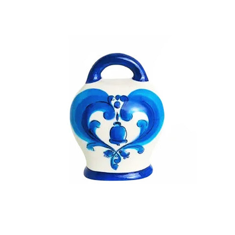 SHARON Cloche longue turquoise décor porcelaine manche bleu 8,5x11,5 cm