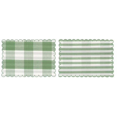 BLANC MARICLO' Set of 2 green squared and striped reversible placemats 48x33 cm